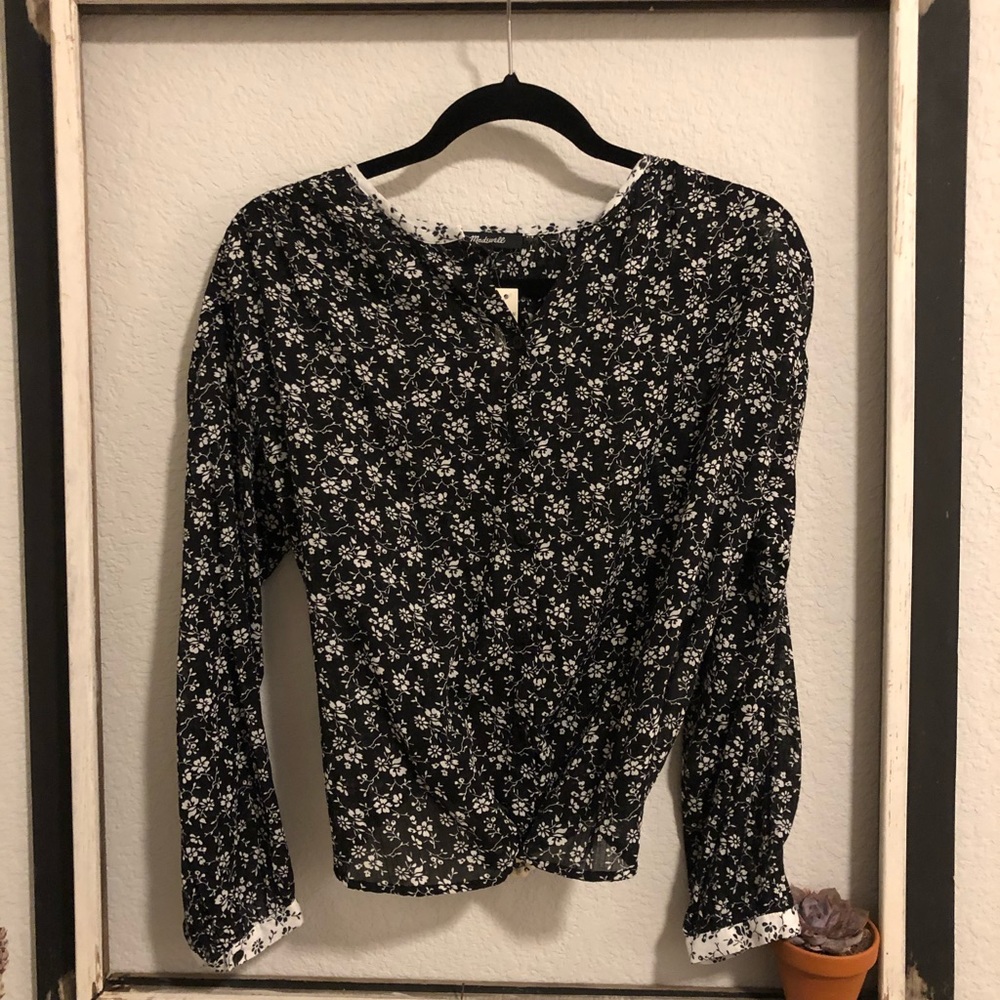 Madewell Blouse+Black White+Floral+Buttons+XXS